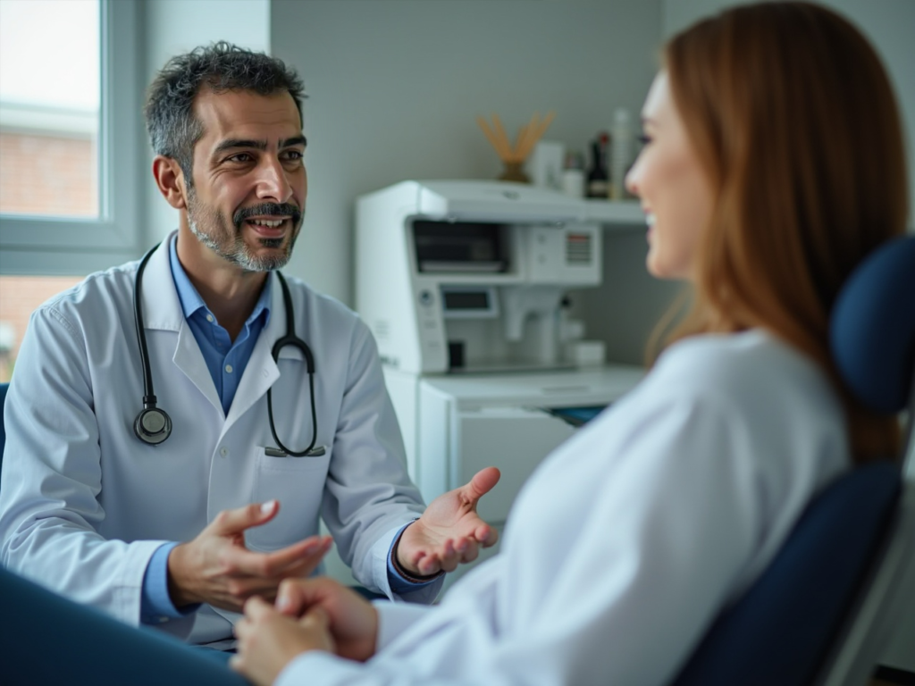 A Doctor consulting with a cured patient happily